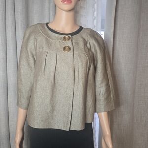 Michael By Michael Kors Metallic Gold Linen Cotton 2 Button Blazer. Petite M